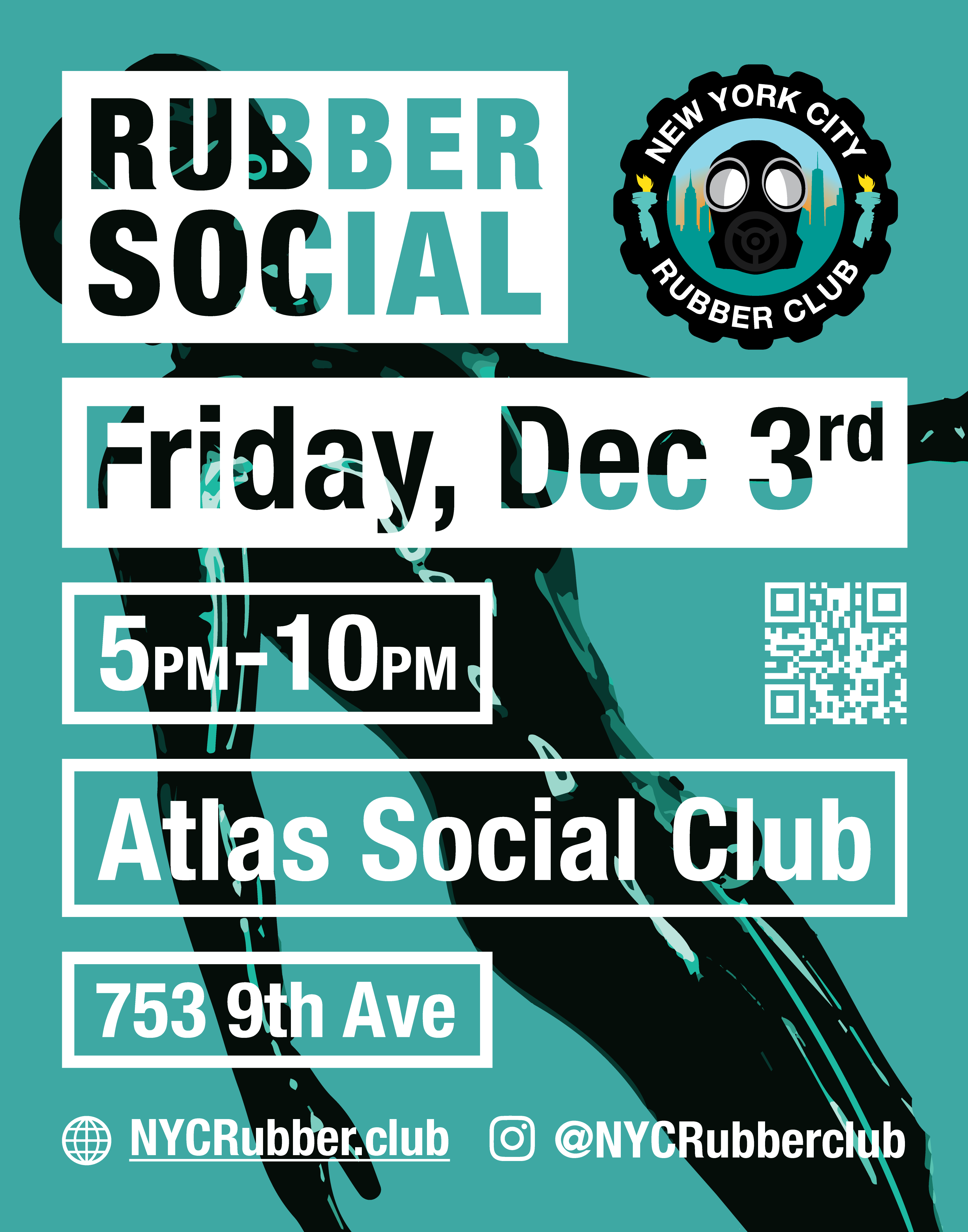 A NYC rubber social event at Atlas Social Club Bar 5-10pm Fri 3rd Dec