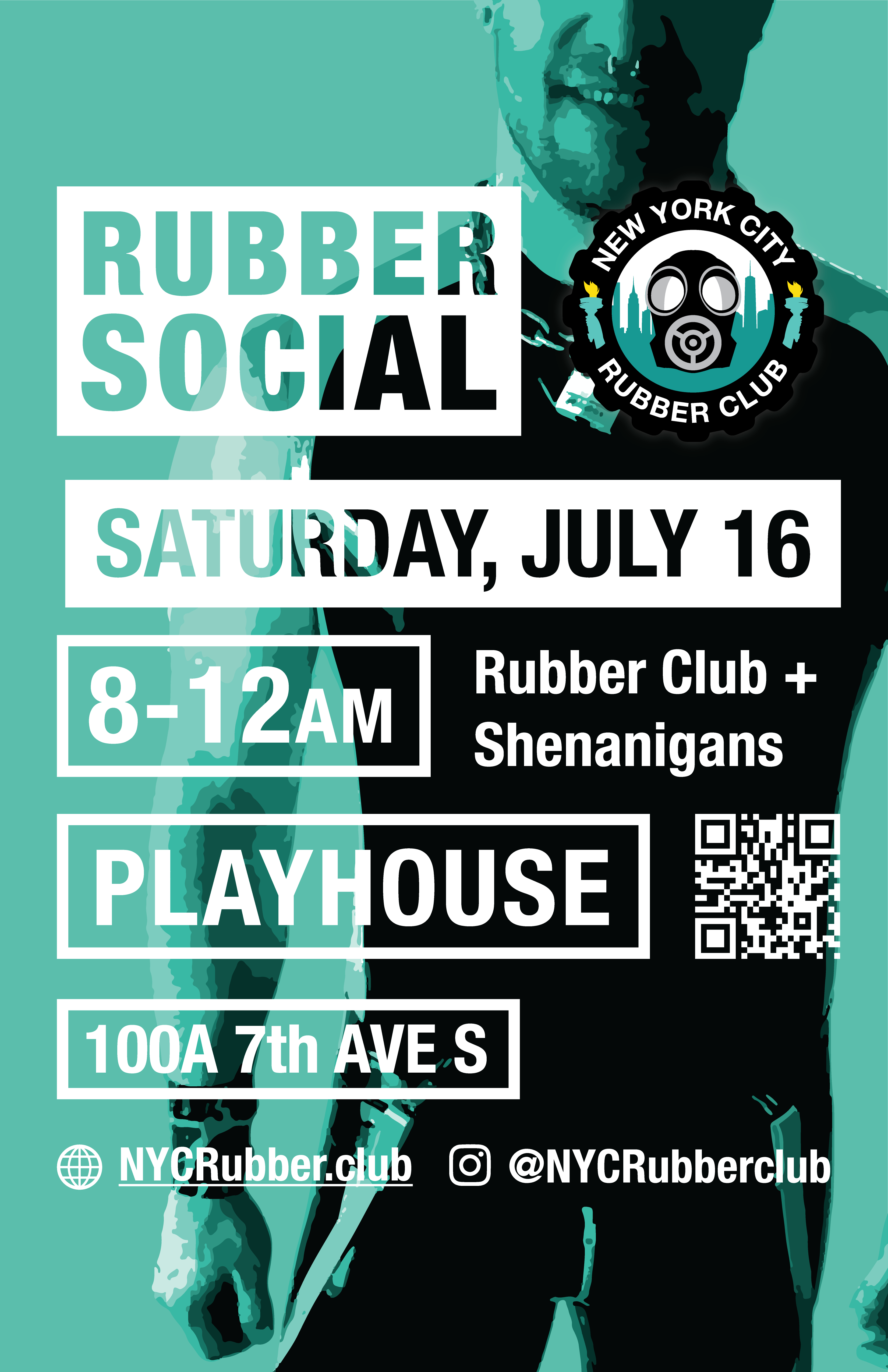 A NYC Rubber Club party joining Schenanigans at Playhouse Bar 8pm-12am Sat 16th Jul